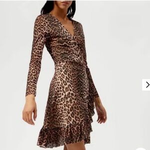 Ganni Tilden Mesh Wrap Dress in Leopard